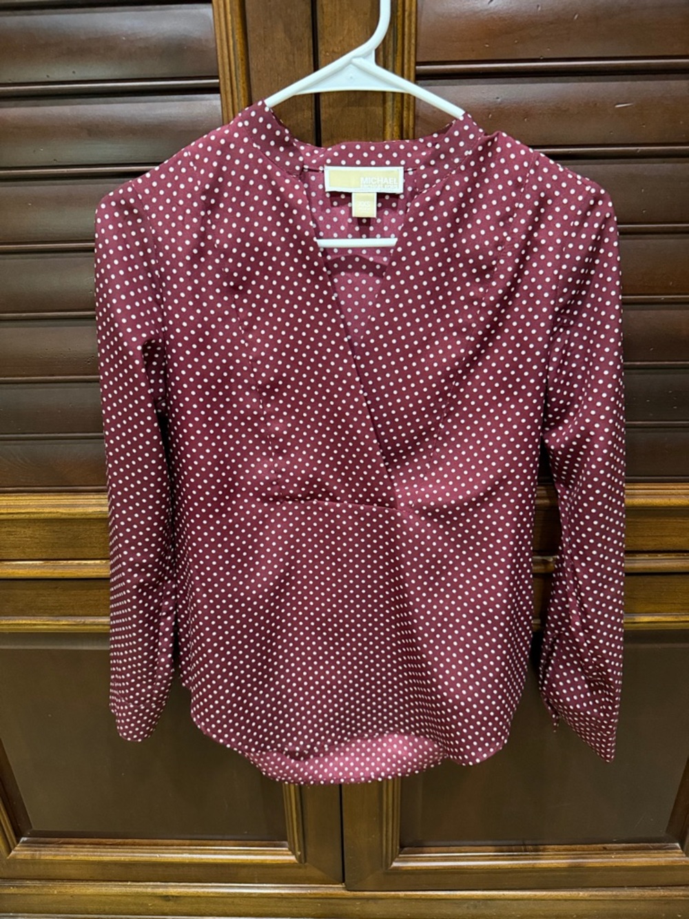 Michael Kors Burgundy Polka Dot Wrap-Style Blouse size XXS